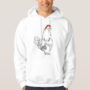 Funny Festive Rooster in Xmas Hat Cockerel Humor Hoodie