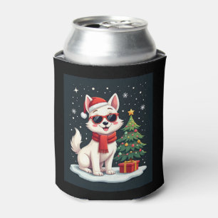 Funny Festive Sunglasses Dog with Christmas Tree C Can Cooler