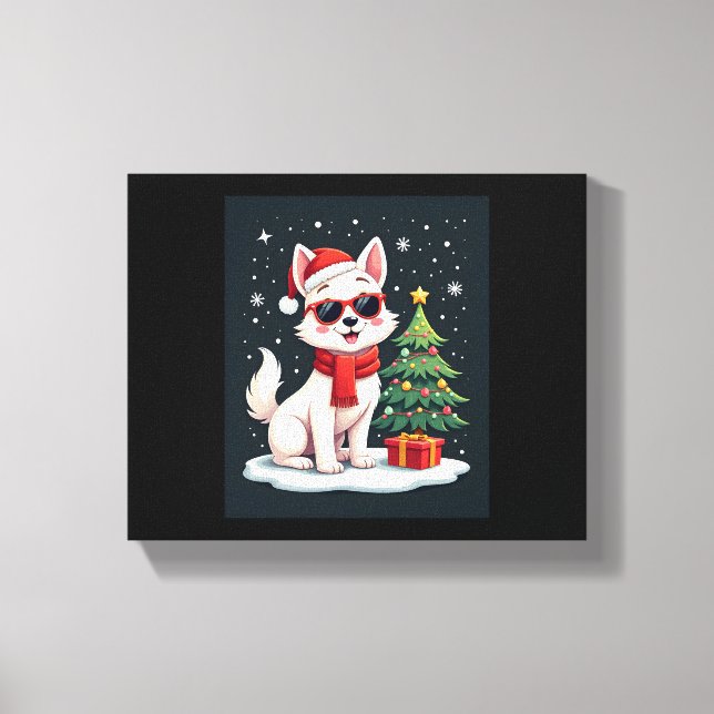 Funny Festive Sunglasses Dog with Christmas Tree C Canvas Print (Front)