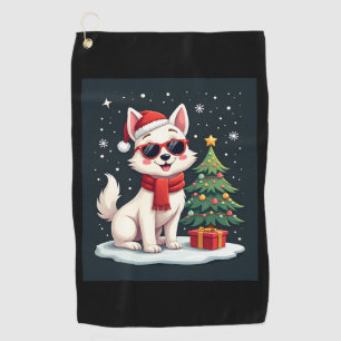 Funny Festive Sunglasses Dog with Christmas Tree C Golf Towel