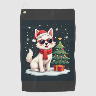 Funny Festive Sunglasses Dog with Christmas Tree C Golf Towel