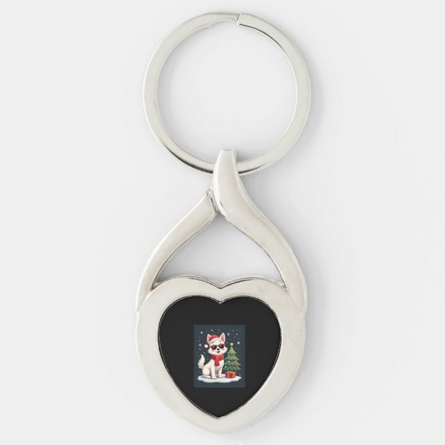 Funny Festive Sunglasses Dog with Christmas Tree C Key Ring (Front)