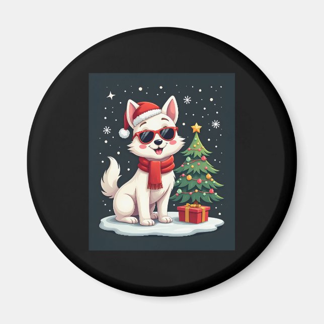 Funny Festive Sunglasses Dog with Christmas Tree C Magnet (Front)