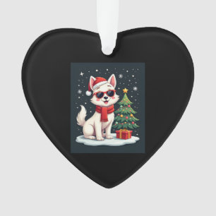 Funny Festive Sunglasses Dog with Christmas Tree C Ornament