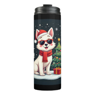 Funny Festive Sunglasses Dog with Christmas Tree C Thermal Tumbler