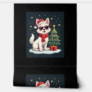 Funny Festive Sunglasses Dog with Christmas Tree C Wallpaper