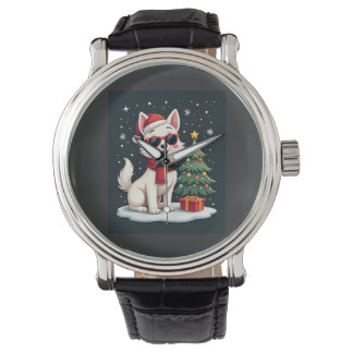 Funny Festive Sunglasses Dog with Christmas Tree C Watch