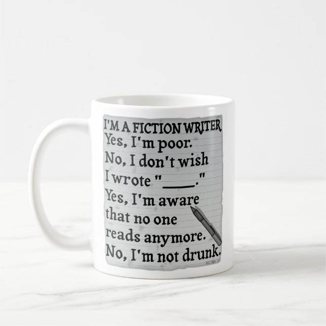 Funny Fiction Writer Answer Sheet Paper Coffee Mug (Left)