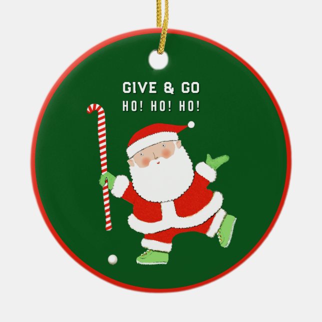 Funny Field Hockey Ceramic Tree Decoration (Front)