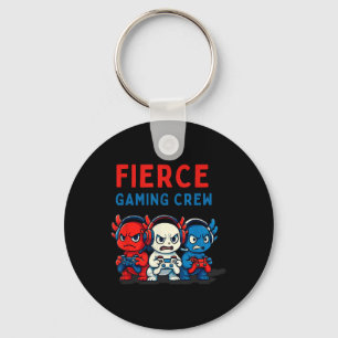 Funny Fierce Axolotl Gaming Crew Red White Blue Ga Key Ring