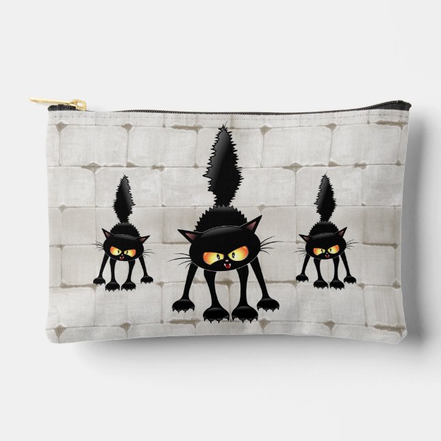 Funny Fierce Black Cat Cartoon  Accessory Pouch (Front)