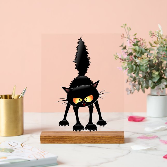 Funny Fierce Black Cat Cartoon  Acrylic Sign (Wedding)