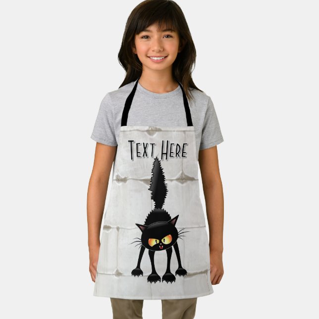 Funny Fierce Black Cat Cartoon  Apron (Insitu)