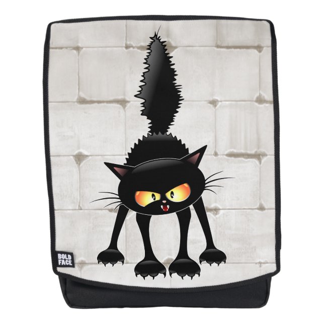 Funny Fierce Black Cat Cartoon  Backpack (Front)