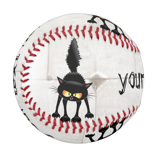Funny Fierce Black Cat Cartoon  Baseball (Front Left)