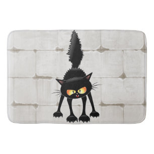Funny Fierce Black Cat Cartoon  Bath Mat