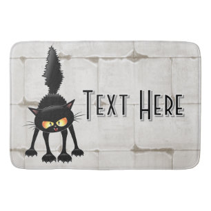 Funny Fierce Black Cat Cartoon  Bath Mat