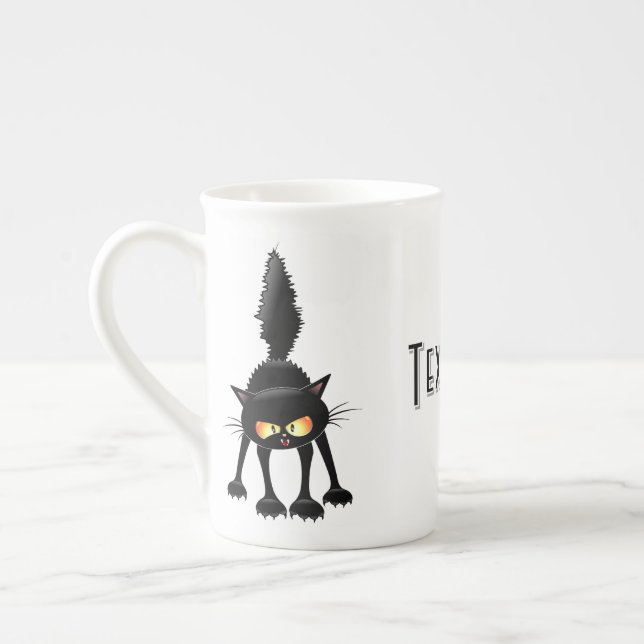 Funny Fierce Black Cat Cartoon  Bone China Mug (Left)