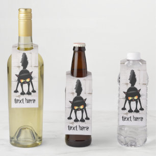 Funny Fierce Black Cat Cartoon  Bottle Tag
