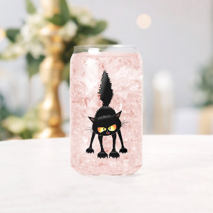 Funny Fierce Black Cat Cartoon  Can Glass