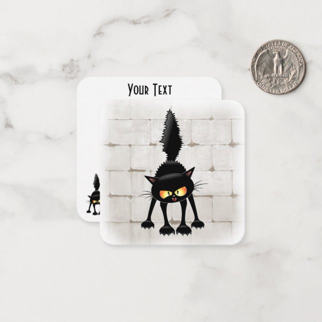 Funny Fierce Black Cat Cartoon  Card (Front/Back In Situ)