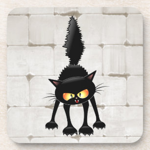 Funny Fierce Black Cat Cartoon  Coaster