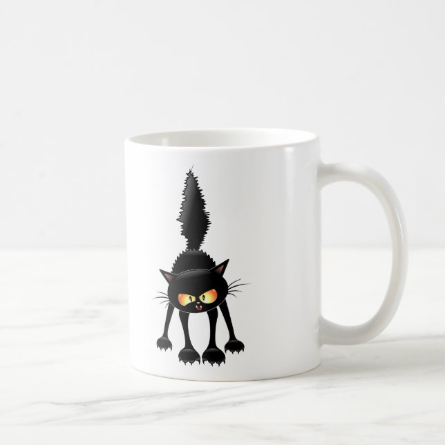 Funny Fierce Black Cat Cartoon Coffee Mug (Right)