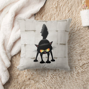 Funny Fierce Black Cat Cartoon Cushion