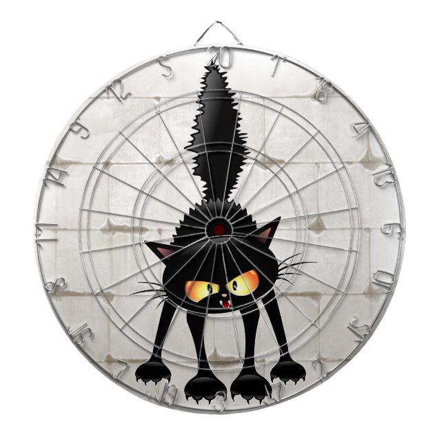Funny Fierce Black Cat Cartoon  Dartboard (Front)