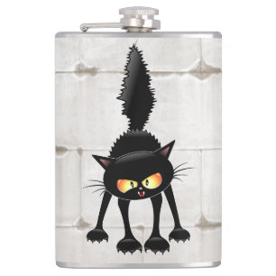 Funny Fierce Black Cat Cartoon  Hip Flask