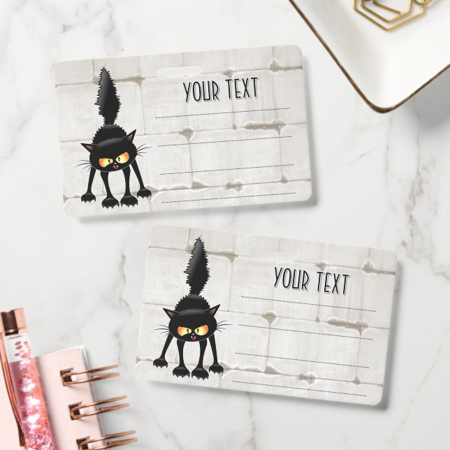 Funny Fierce Black Cat Cartoon  ID Badge (Office)