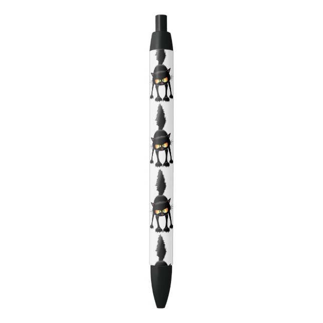 Funny Fierce Black Cat Cartoon  Ink Pen (Front Vertical)