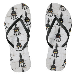 Funny Fierce Black Cat Cartoon  Jandals