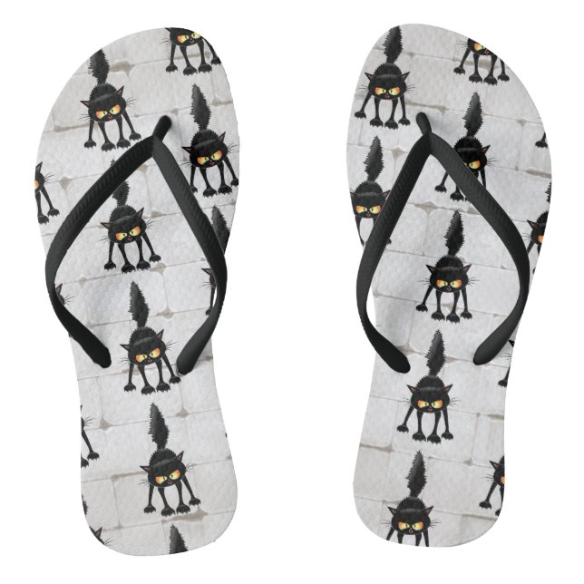 Funny Fierce Black Cat Cartoon  Jandals (Footbed)