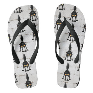 Funny Fierce Black Cat Cartoon  Jandals