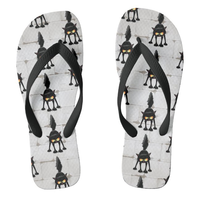Funny Fierce Black Cat Cartoon  Jandals (Footbed)