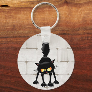 Funny Fierce Black Cat Cartoon  Key Ring