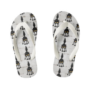 Funny Fierce Black Cat Cartoon  Kid's Jandals