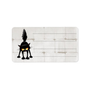 Funny Fierce Black Cat Cartoon Label