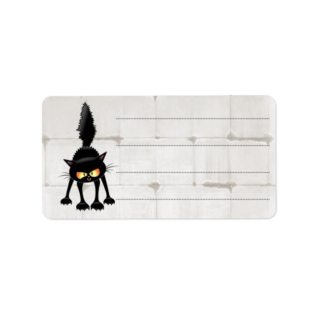 Funny Fierce Black Cat Cartoon  Label (Front)
