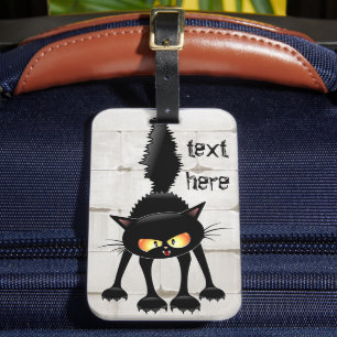 Funny Fierce Black Cat Cartoon Luggage Tag