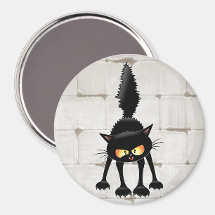 Funny Fierce Black Cat Cartoon  Magnet
