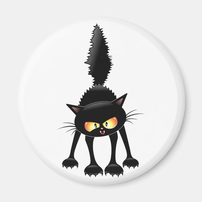 Funny Fierce Black Cat Cartoon Magnet (Front)