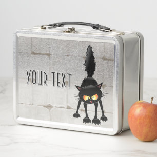 Funny Fierce Black Cat Cartoon  Metal Lunch Box