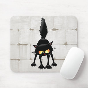 Funny Fierce Black Cat Cartoon  Mouse Pad