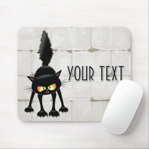 Funny Fierce Black Cat Cartoon  Mouse Pad