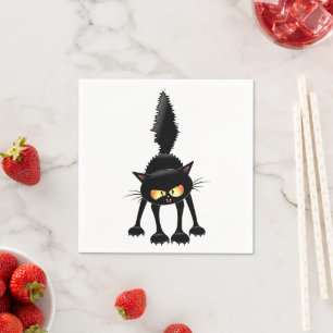 Funny Fierce Black Cat Cartoon Napkin