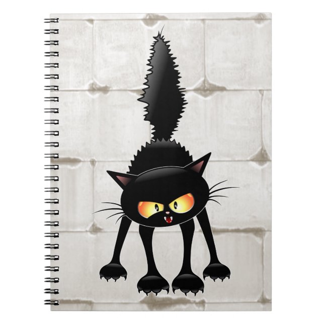 Funny Fierce Black Cat Cartoon  Notebook (Front)