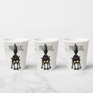 Funny Fierce Black Cat Cartoon Paper Cups