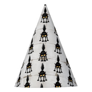 Funny Fierce Black Cat Cartoon  Party Hat